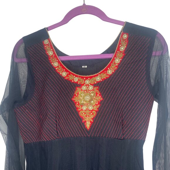 Anarkali Dress S/M Gold Embroidery Beaded‎ Party Gown Indian Cosplay Dance - Picture 3 of 16